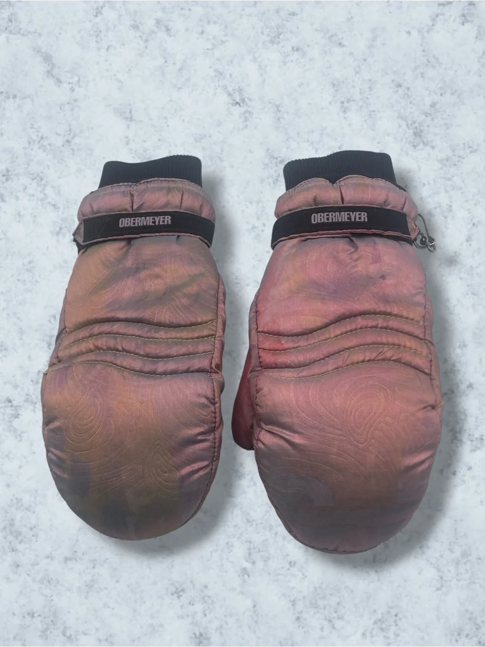 Vintage 90s Obermeyer Iridescent Liquid Satin Ski Mittens Pink Copper Medium